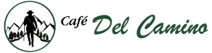Logo de Café del Camino, con caminante y texto verde “Del Camino”.